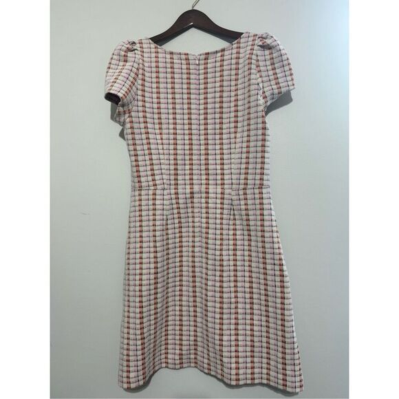ANN TAYLOR Madras Plaid Puff Short Sleeve Flare Dress Pink Plaid Size 10 - Picture 5 of 9